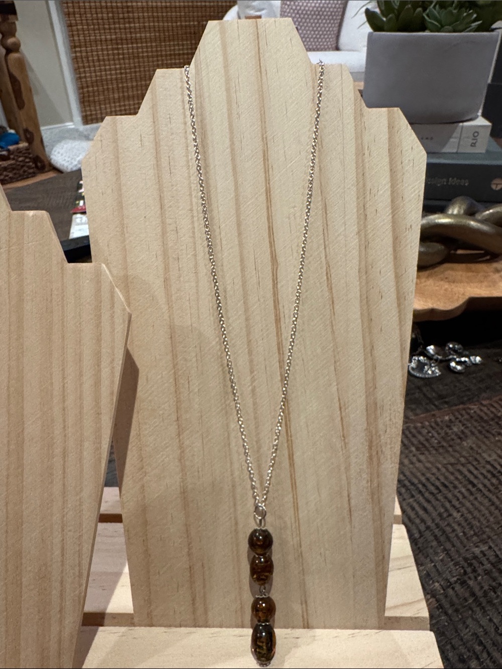 Sterling Silver Brown Bead Pendant Necklace